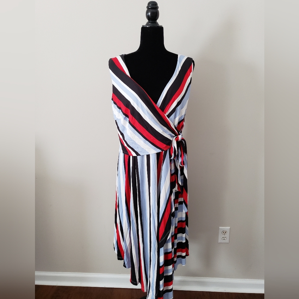 Striped Multicolor Faux Wrap Dress By INC